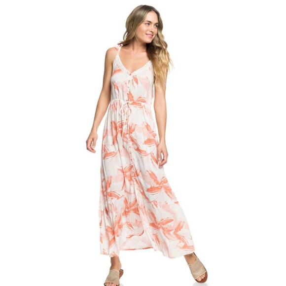 Roxy Hot Summer Lands Maxi Dress in Orange and White. Size M - Picture 1 of 9